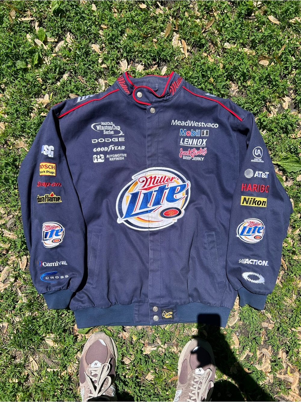 Chase Authentics Miller Lite NASCAR Racing Jacket - Navy with Red Trim